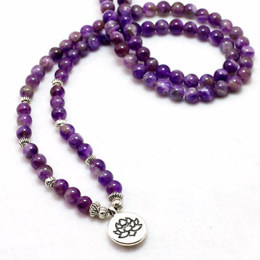 108 Amethyst Purple Mala Beads Lotus Bracelet-Your Soul Place